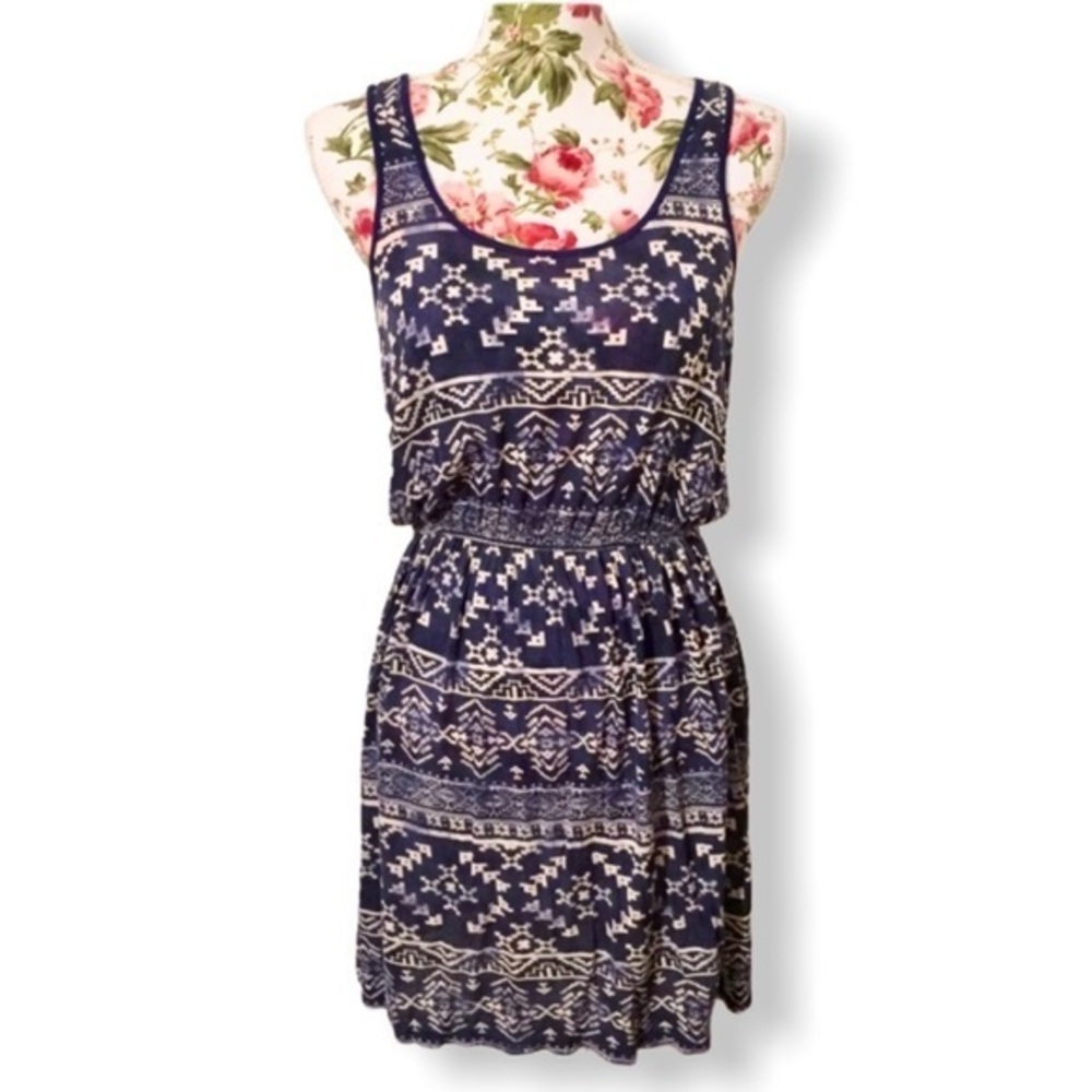 Navy Blue White Aztec Tribal Print Loose Dress Forever 21